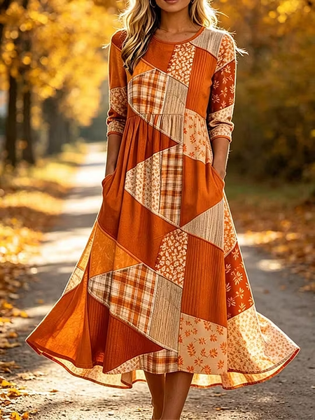 Women Floral Half Sleeve Crew Neck Dress Daily Casual Maxi T-Shirt Dress A-Line Summer Dress