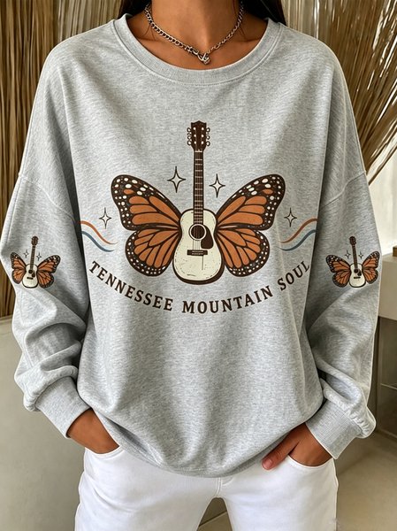 Women Text Letters Crew Neck Casual Spring/Fall Long Sleeve Sweatshirt