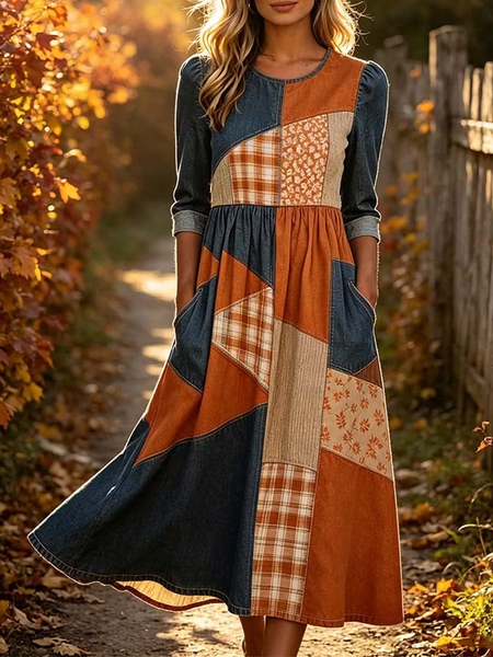 Women Floral Half Sleeve Crew Neck Dress Daily Casual Maxi T-Shirt Dress A-Line Summer Dress