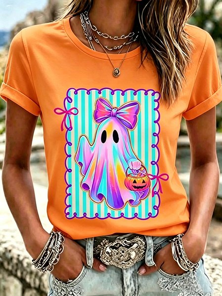 Women Halloween Short Sleeve Tee T-shirt Crew Neck Casual Summer Top
