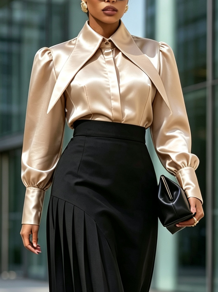 Satin Elegant Plain Shawl Collar Shirt 1 Satin Elegant Plain Shawl Collar Shirt