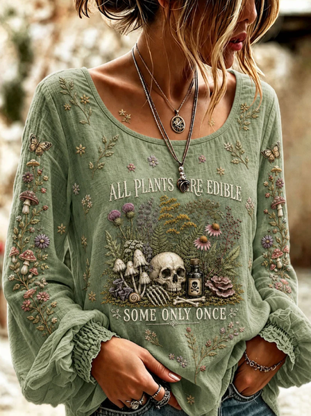 Women Floral Crew Neck Long Sleeve Blouse Printing Vintage Daily Spring/Fall Top
