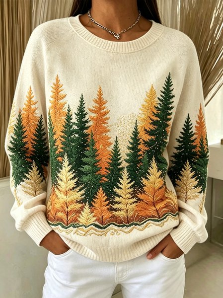 Casual Tree Crew Neck Long Sleeve Sweatshirt