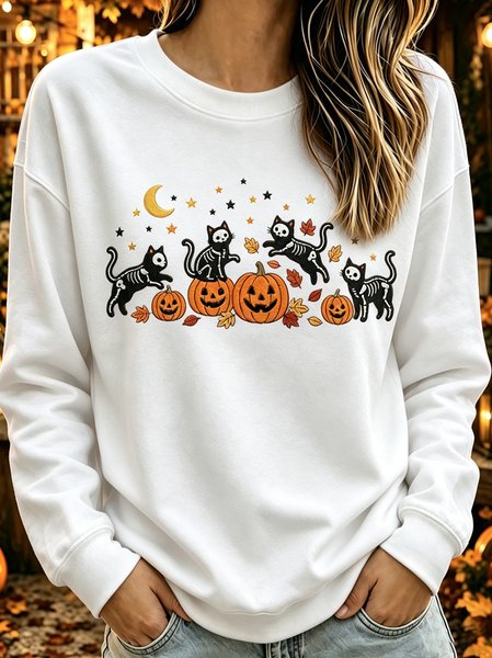 Women Cat Crew Neck Casual Spring/Fall Long Sleeve Sweatshirt