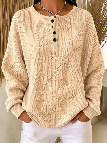 Women Pumpkin Pattern Crew Neck Printing Casual Spring/Fall Long Sleeve Sweatshirt