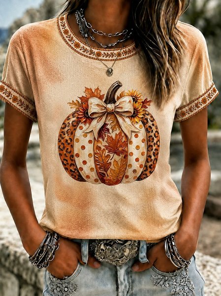 Women Floral Short Sleeve Tee T-shirt Crew Neck Printing Vintage Summer Top