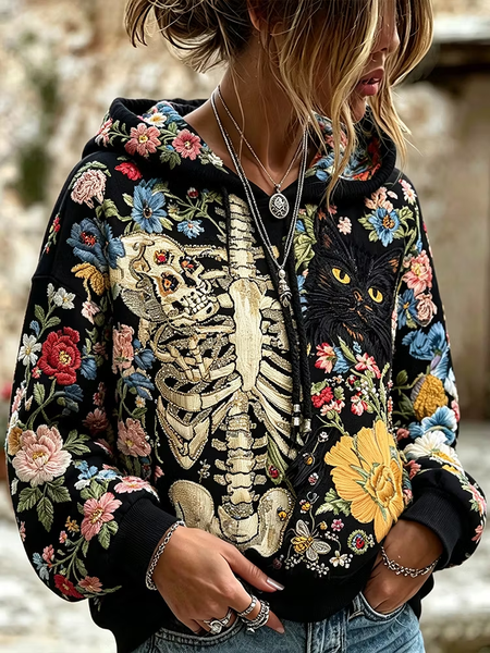 Women Floral Printing Long Sleeve Casual Daily Spring/Fall Hoodie