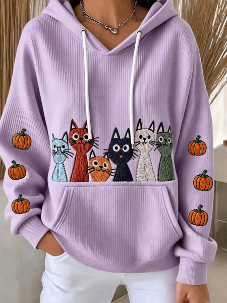 Vintage Cat Hooded Long Sleeve Hoodie