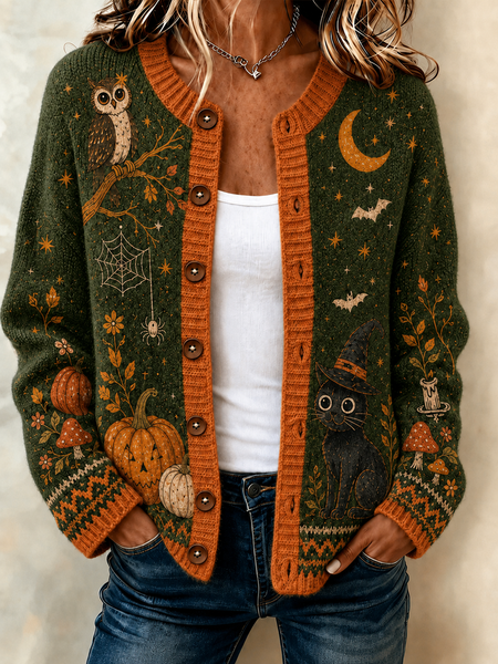 Women Cat Long Sleeve Comfy Casual Cardigan