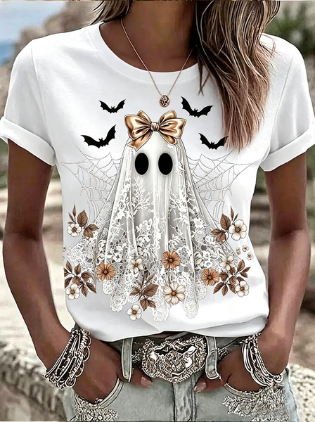 Women Floral Short Sleeve Tee T-shirt Crew Neck Printing Casual Graphic Tee Summer Top