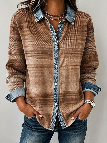 Women Ombre Shirt Collar Long Sleeve Shirt Printing Vintage Daily Spring/Fall Top