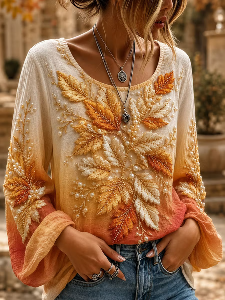 Women Floral Crew Neck Long Sleeve Blouse Printing Vintage Daily Spring/Fall Top