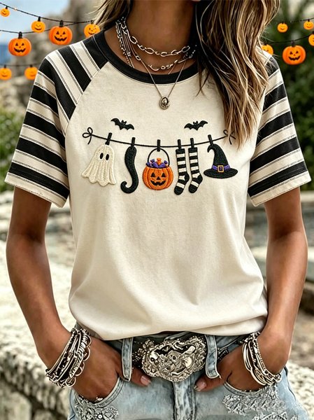 Women Halloween Short Sleeve Tee T-shirt Crew Neck Casual Summer Top
