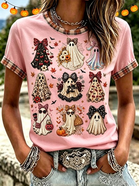 Women Halloween Short Sleeve Tee T-shirt Crew Neck Casual Summer Top