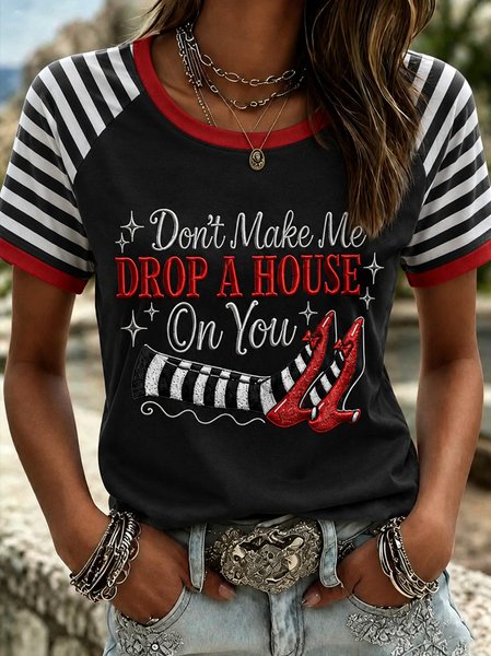 Women Text Letters Short Sleeve Tee T-shirt Crew Neck Casual Summer Top