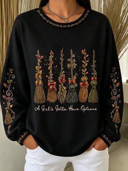 Women Halloween Crew Neck Casual Spring/Fall Long Sleeve Sweatshirt