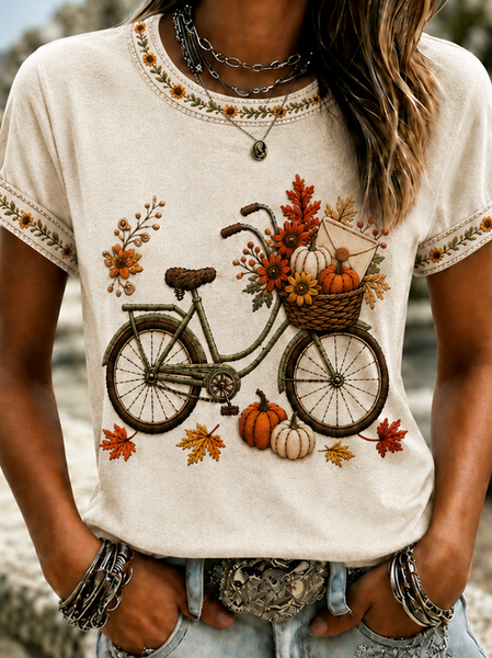 Women Floral Short Sleeve Tee T-shirt Crew Neck Printing Vintage Summer Top