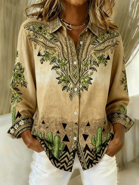 Women Wild West Shirt Collar Long Sleeve Shirt Buckle Regular Sleeve Casual Daily Spring/Fall Top