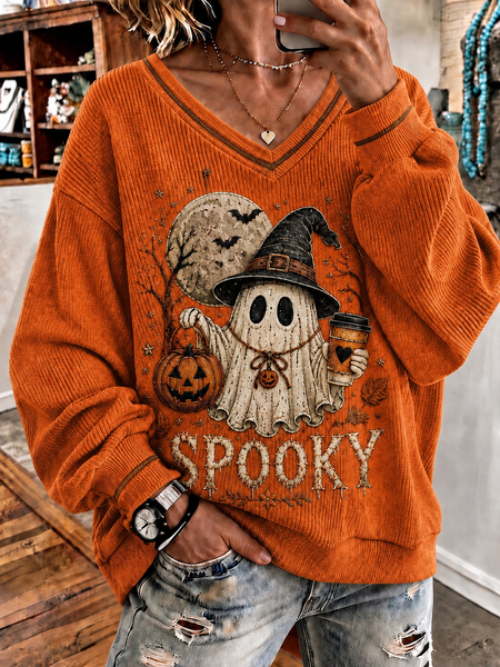 Women Text Letters V Neck Casual Spring/Fall Long Sleeve Sweatshirt