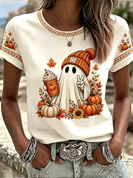 Casual Sunflower Crew Neck Short Sleeve T-shirt