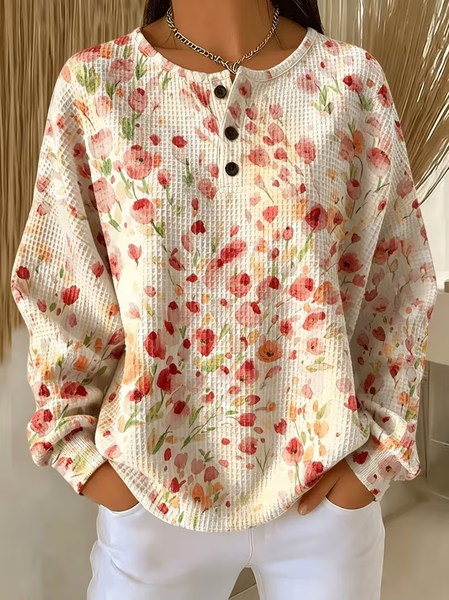 Women Floral Crew Neck Printing Casual Spring/Fall Long Sleeve Sweatshirt