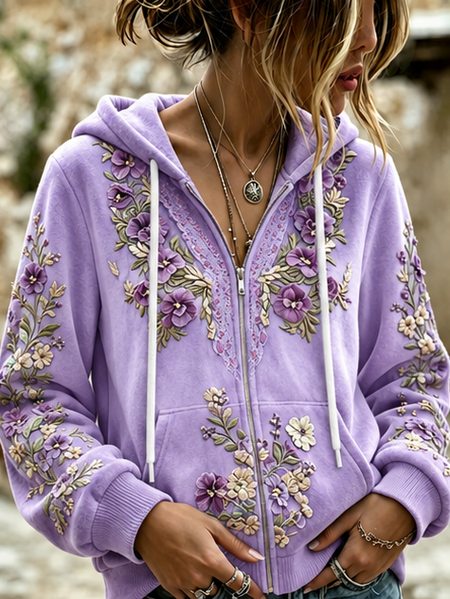 Women Floral Long Sleeve Casual Daily Spring/Fall Hoodie