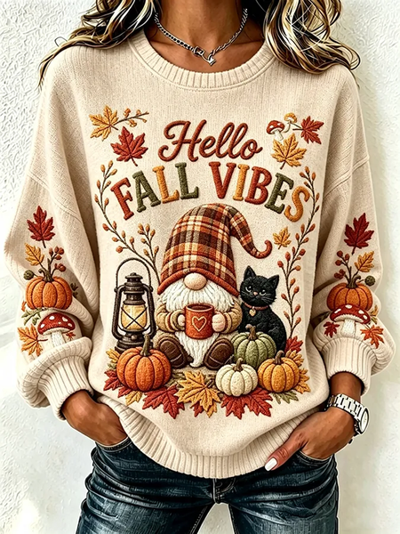 Women Cat Crew Neck Printing Casual Spring/Fall Long Sleeve Sweatshirt