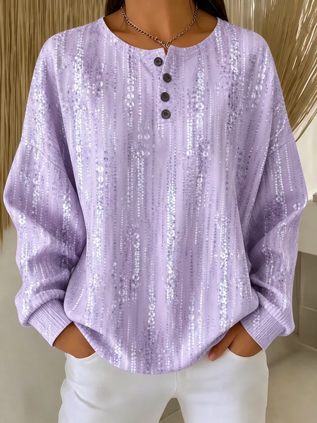 Women Abstract Henley Collar Casual Spring/Fall Long Sleeve Sweatshirt