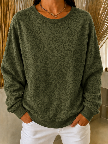Casual Floral Crew Neck Long Sleeve Sweatshirt