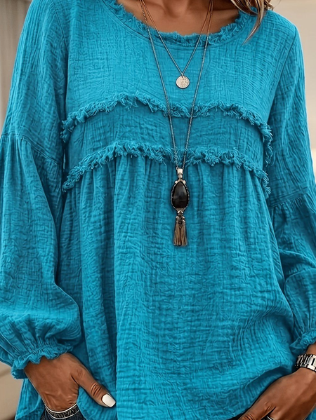 Women Plain Crew Neck Long Sleeve Blouse Casual Daily Spring/Fall Top
