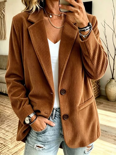 Women Plain Outerwear Vintage Long Sleeve Lapel Collar Spring/Fall Blazer