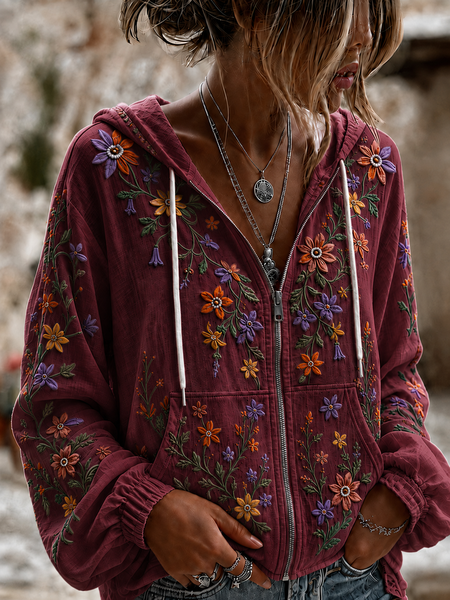 Women Floral Long Sleeve Casual Daily Spring/Fall Hoodie