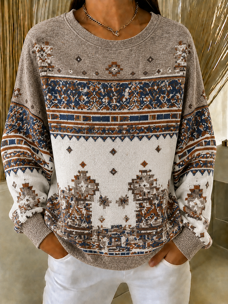 Casual Abstract Graphic Crew Neck Long Sleeve Sweatshirt