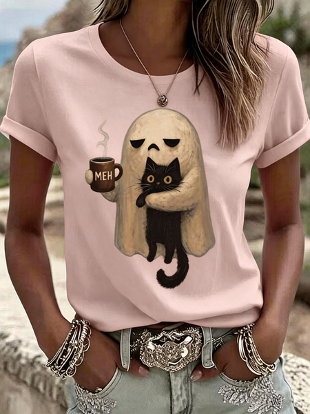 Women Cartoon Short Sleeve Tee T-shirt Crew Neck Casual Summer Top