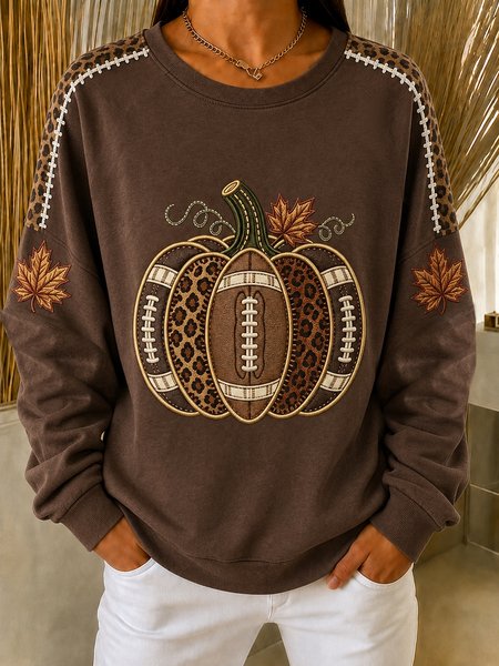 Casual Leopard Crew Neck Long Sleeve Sweatshirt