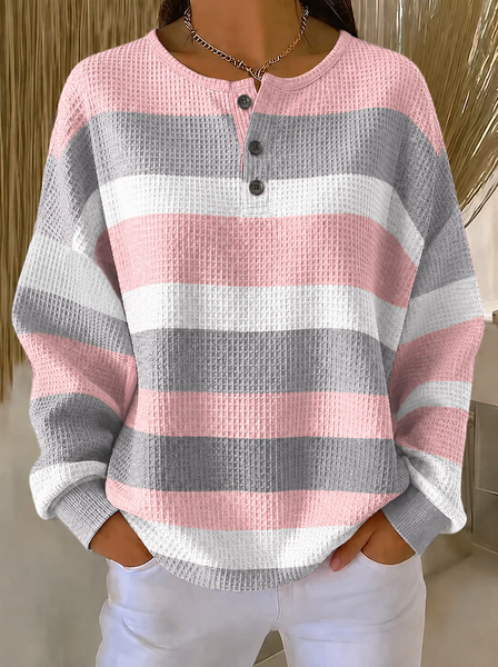 Women Striped Crew Neck Printing Casual Spring/Fall Long Sleeve Sweatshirt