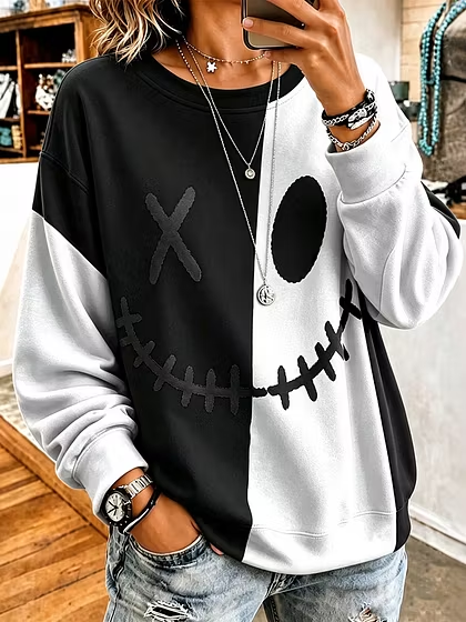 Women Halloween Crew Neck Printing Casual Spring/Fall Long Sleeve Sweatshirt