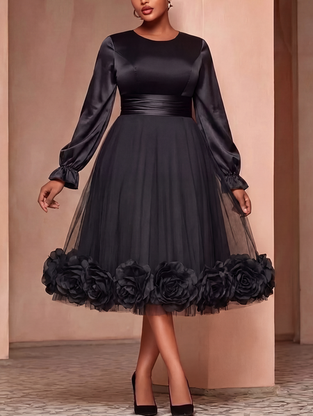 Elegant Plain Split Joint Midi Dress 1 Elegant Plain Split Joint Midi Dress