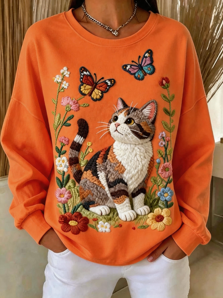 Women Animal Crew Neck Casual Spring/Fall Long Sleeve Sweatshirt