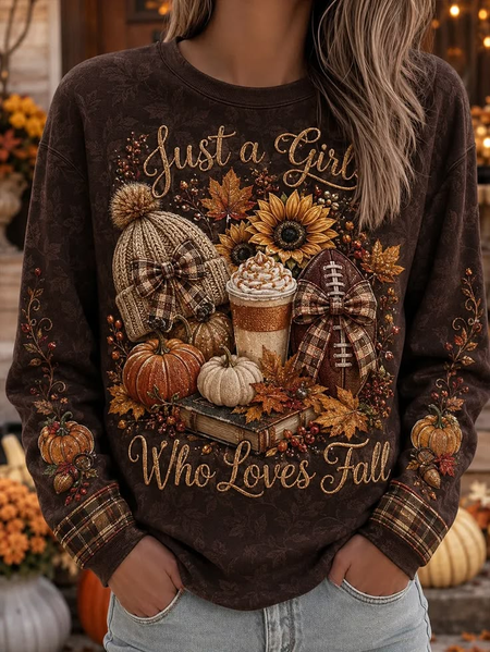 Women Sunflower Crew Neck Printing Casual Spring/Fall Long Sleeve Sweatshirt