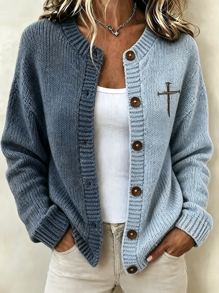 Women Color Block Long Sleeve Crew Neck Casual Spring/Fall Cardigan Outerwear