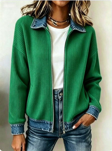 Women Contrast Stitching Long Sleeve Shawl Collar Casual Spring/Fall Jacket Outerwear