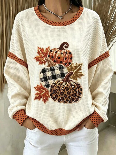 Casual Pumpkin Pattern Crew Neck Long Sleeve Sweatshirt
