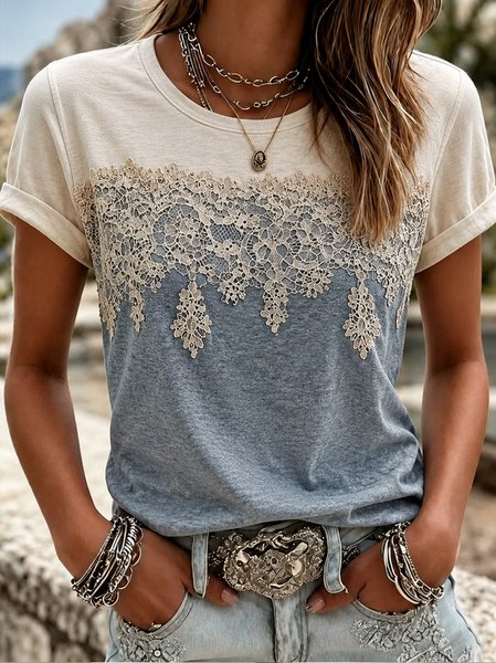 Casual Floral Crew Neck Short Sleeve T-shirt