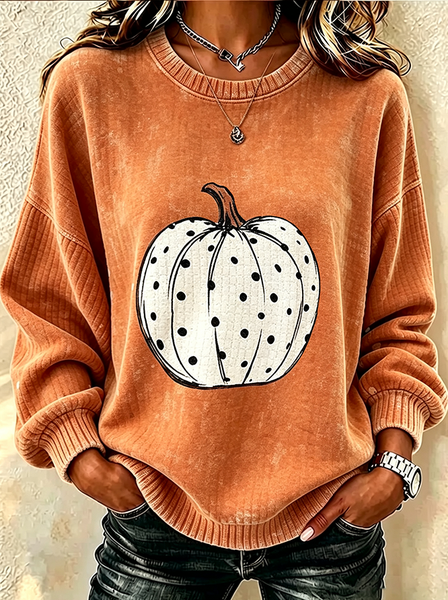 Women Pumpkin Pattern Crew Neck Printing Casual Spring/Fall Long Sleeve Sweatshirt