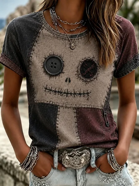 Casual Color Block Crew Neck Short Sleeve T-shirt