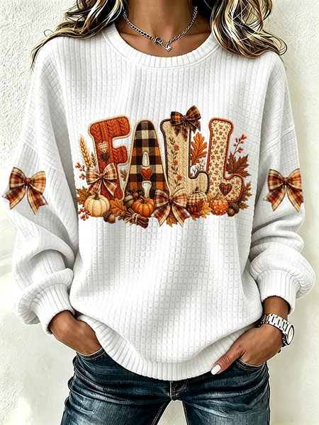 Women Maple Leaf Crew Neck Printing Casual Spring/Fall Long Sleeve Sweatshirt