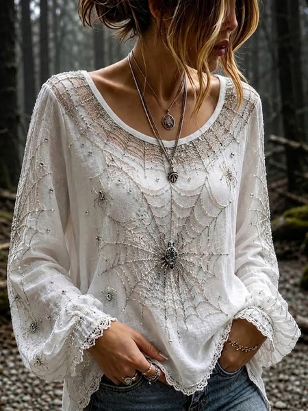 Women Halloween Crew Neck Long Sleeve Blouse Printing Vintage Daily Spring/Fall Top