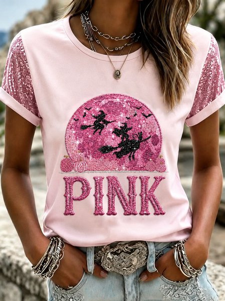 Women Halloween Short Sleeve Tee T-shirt Crew Neck Casual Summer Top