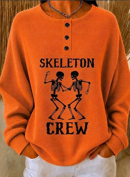 Women Text Letters Henley Collar Casual Spring/Fall Long Sleeve Sweatshirt